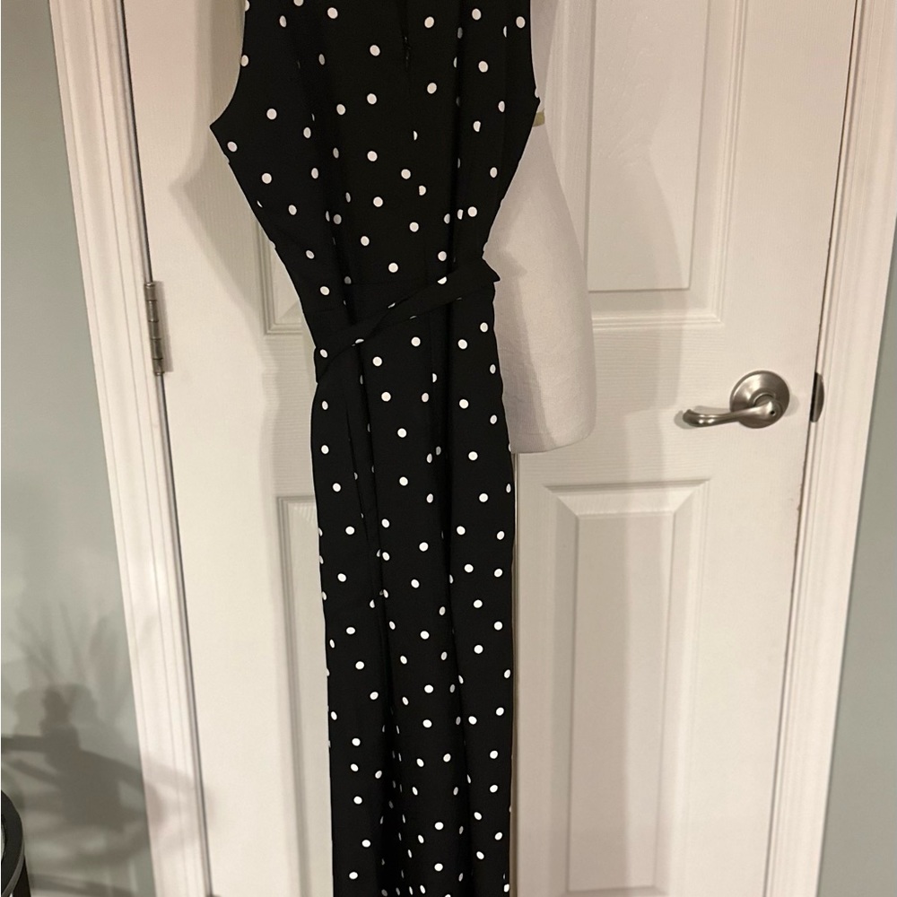 Black and white polka dot wide leg jumpsuit